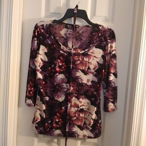 Women's Floral Long Sleeve Top in Purple and Cream